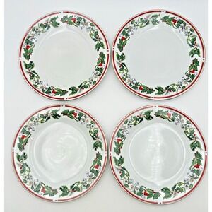 Lynns Fine China St. Maria Christmas Holly Dinner Plates 10.5" Set Of 4 EUC